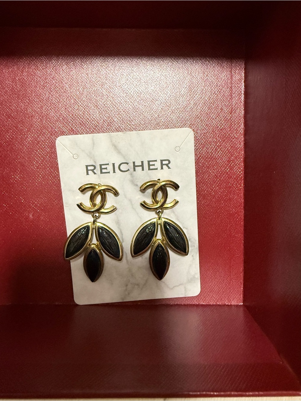 Gold and Black Leaf Drop Earrings